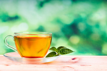 herbal tea bag and green background
