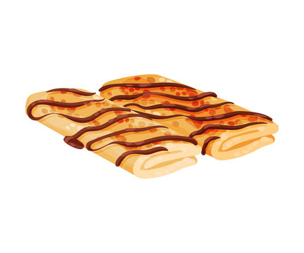 Two pancakes in the form of a roll. Vector illustration on white background.