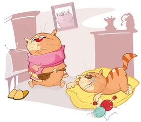 Foto op Plexiglas  Signs That Your Cat Is Sick. Vector Illustration of a Cute Friends. Cartoon Character © liusa