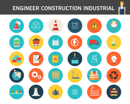 Engineer Constuction Industrail Consept Flat Icons.