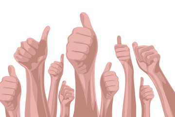 Viele H&auml;nde strecken Daumen nach oben