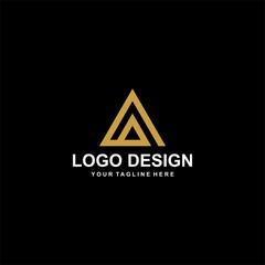 Mountain gold logo design vector.  Adventure triangle abstract logo icon illustration.