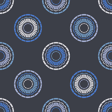 Polka dots seamless pattern. Mosaic of ethnic figures. Patterned texture. Geometric background. Can be used for wallpaper, textile, invitation card, wrapping, web page background. 