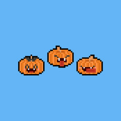 Pixel art cartoon pumpkin character set.halloween.