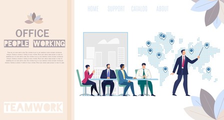 Working Office People Flat Vector Web Banner