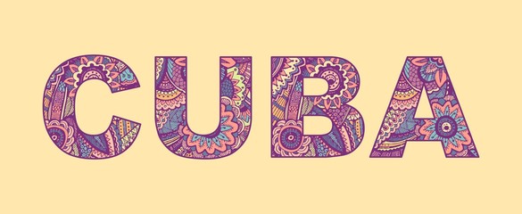Inscription CUBA in the style of abstract hand drawing