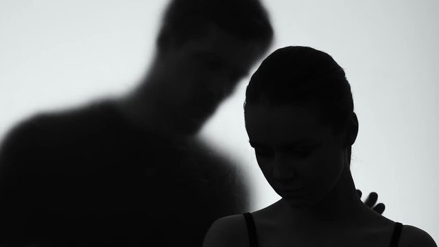 Boyfriend shadow stroking woman body, relations forgiveness, romance memories