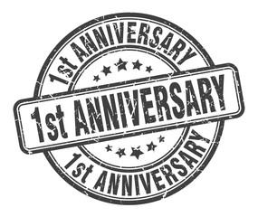 1st anniversary stamp. 1st anniversary round grunge sign. 1st anniversary