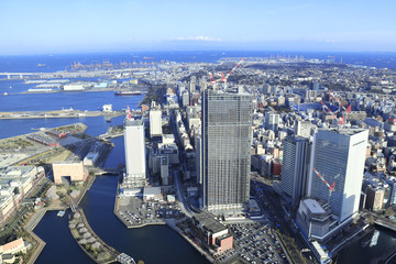 Fototapeta premium Aerial view on Yokohama and Tokyo Bay, Japan