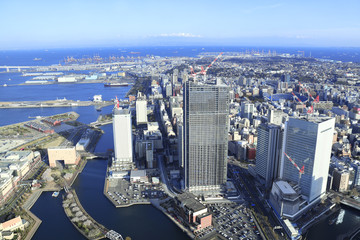 Aerial view on Yokohama and Tokyo Bay, Japan