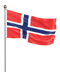 Norway flag blowing in the wind. Background texture. 3d rendering, wave. - Illustration. Isolated on white.