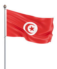 Tunisia flag blowing in the wind. Background texture. 3d rendering, waving flag. Isolated on white. Illustration.