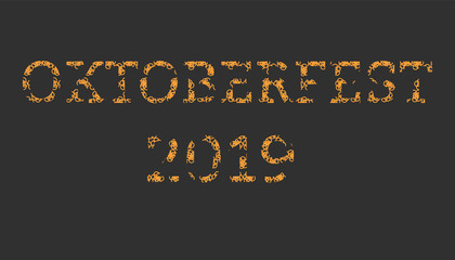 Oktoberfest vector yellow, fiery, flamy text design on dark, black background for greeting cards, posters, banners, flyers. 
