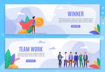 Naklejka premium Winner and Team Work Cartoon Header Banner Set