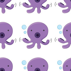 Seamless pattern tile cartoon with octopus
