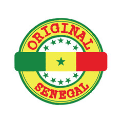 Vector Stamp of Original logo with text Senegal and Tying in the middle with nation Flag.