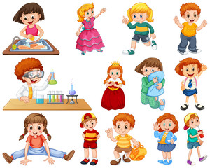 Kids in large group acting our varoous roles