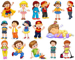 Kids in large group acting our varoous roles