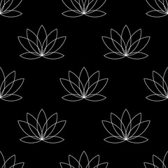 Fototapeta na wymiar Water lily flower icon. Lotus line symbol Simple illustration of water lily flower vector icon for web. silhouette white on black. lotus seamless pattern