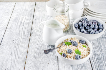 Healthy cereal and milk breakfast concept