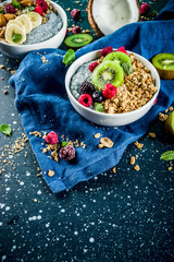 Granola with chia seeds yogurt, fresh fruit and berries