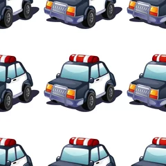 Stickers pour porte Voitures Caricature de tuile modèle sans couture avec voiture de police