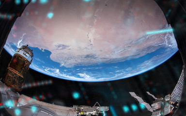 View of planet Earth from a space station window during a sunrise 3D rendering elements of this image furnished by NASA