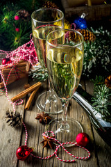 Champagne with Christmas decoration
