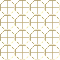 Tapeten Linear oriental quatrefoil ornament. Seamless geometric vector pattern in gold color © IMR