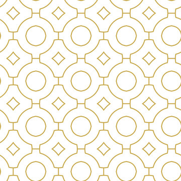 Monochrome linear quatrefoil ornament. Seamless geometric vector pattern in gold color