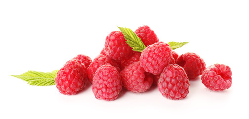 Sweet ripe raspberry on white background