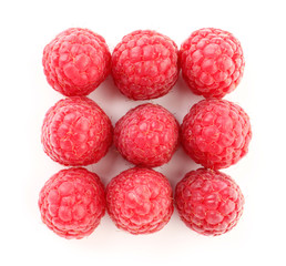 Sweet ripe raspberry on white background