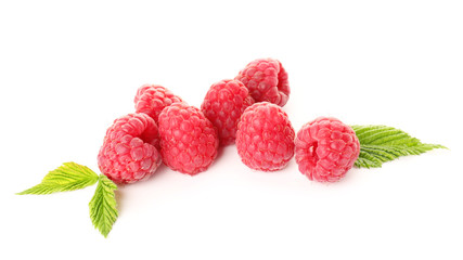 Sweet ripe raspberry on white background