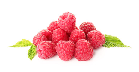 Sweet ripe raspberry on white background