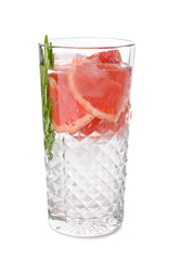 Glass of infused water on white background