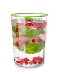 Glass of infused water on white background