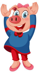 Cute pig in human-like pose isolated