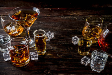 Selection of hard strong alcoholic drinks