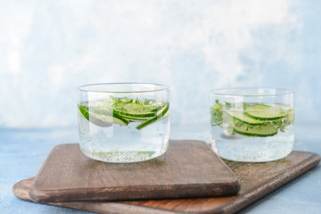 Glasses of fresh infused water on table