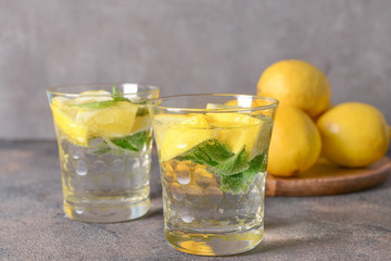 Glasses of fresh infused water on table