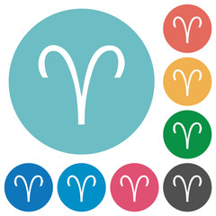 Aries zodiac symbol flat round icons