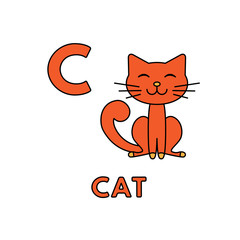 Vector Cute Cartoon Animals Alphabet. Cat Illustration
