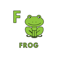 Vector Cute Cartoon Animals Alphabet. Frog Illustration