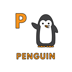 Vector Cute Cartoon Animals Alphabet. Penguin Illustration