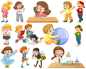 Kids in large group acting our varoous roles