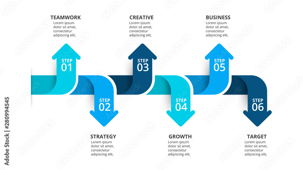 Poster six arrows infographic elements. business template for presentation. vector concept with 6 options o