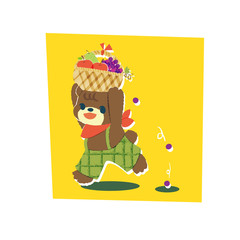 クマと秋の果物