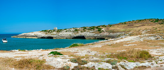 Fototapeta na wymiar Italian holidays in Puglia - Natural park Gargano with beautiful turquoise sea