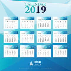 2019 Calendar doodle drawing Vector with week starting on sunday