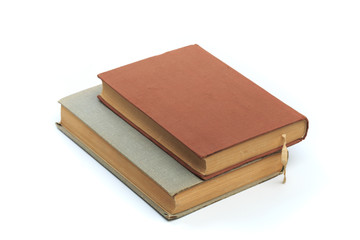 vintage old hardcover books on white background